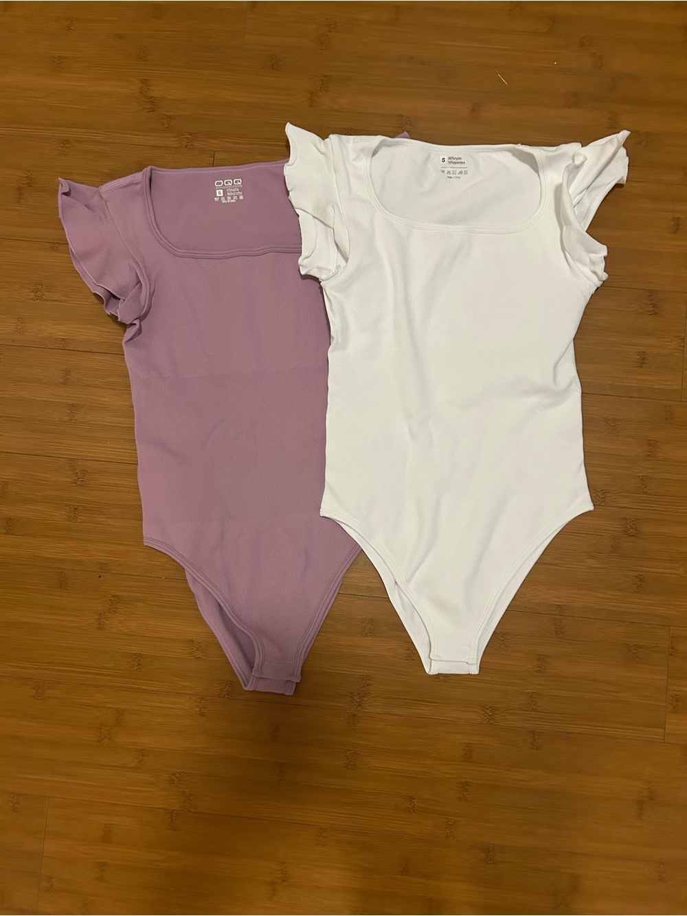 Ruffle Sleeve One-Piece Bodysuits - White & Mauve